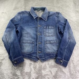 Lauren Jeans Co. Jacket Womens Large Blue Denim Crop Short Ralph Lauren Y2K Vtg